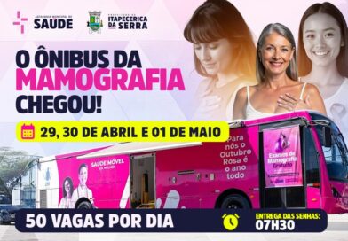 Ônibus da Mamografia oferece atendimentos gratuitos nos dias 29, 30 de abril e 01 de maio