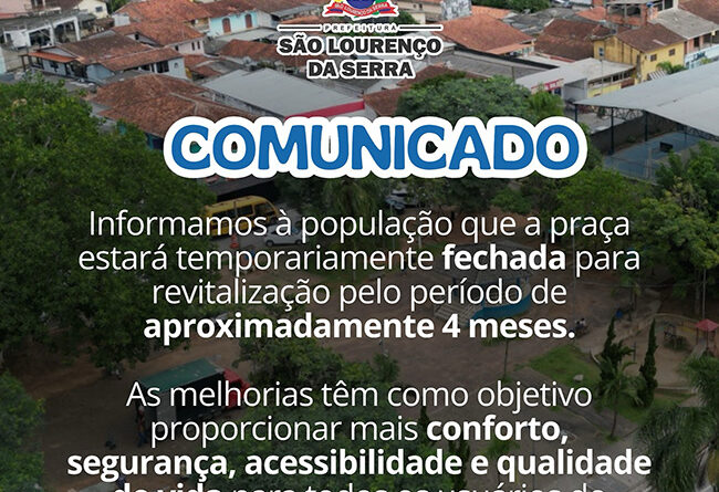 Prefeitura de São Lourenço da Serra interdita praça para obras de revitalização