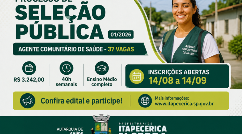 Autarquia Municipal de Saúde abre inscrições para Processo de Seleção Pública com 37 vagas para Agente Comunitário